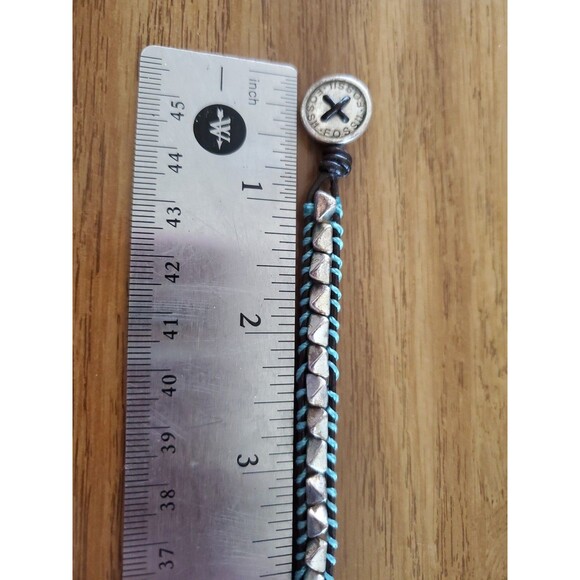 Fossil Logo button leather bracelet Metal silver beads 7.5" - Picture 4 of 4